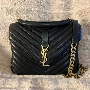 Saint Laurent Black Quilted Leather Shoulder Bag with Gold Hardware